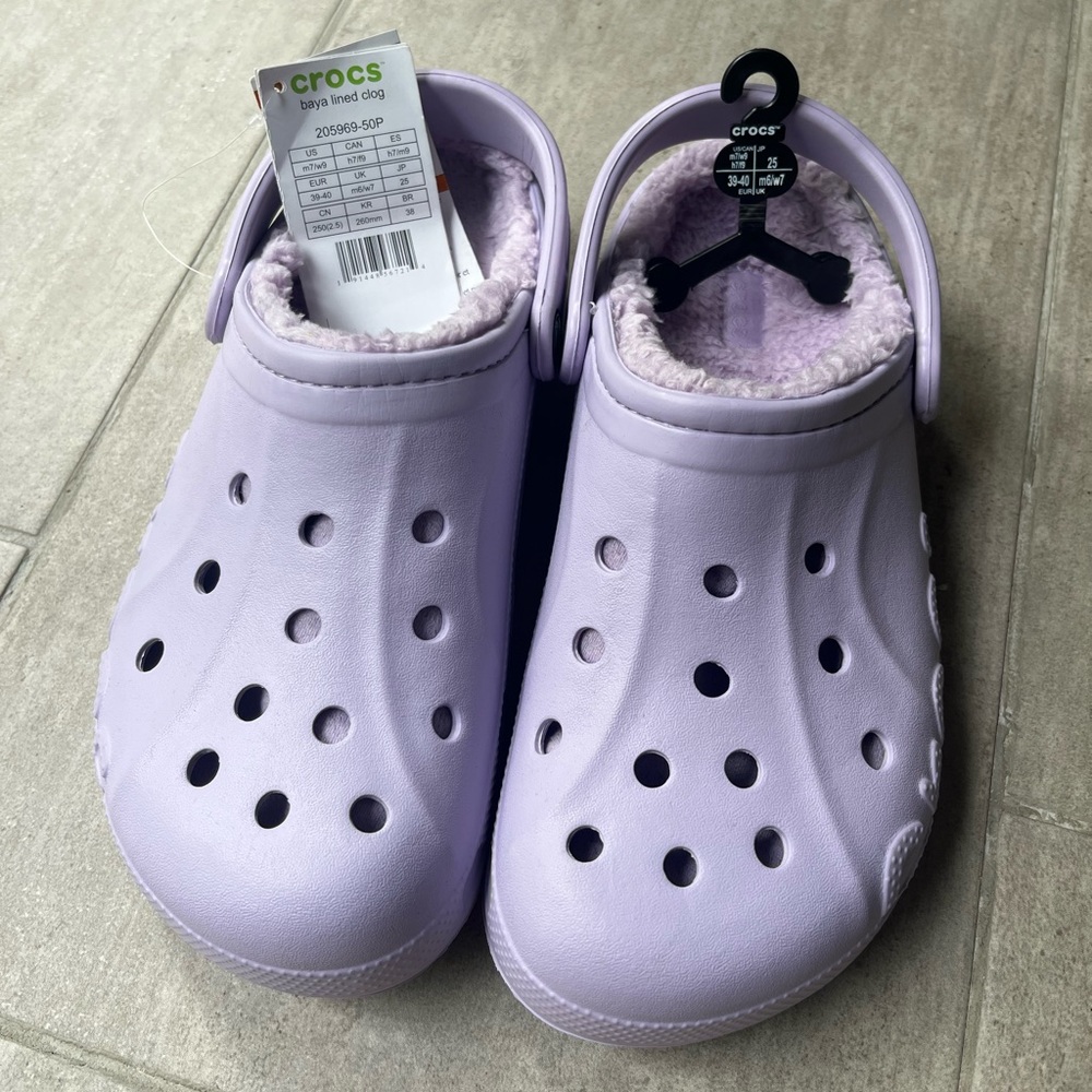 NWT Crocs Baya Lined Clogs 'Lavender' 205969-50P size W9 M7